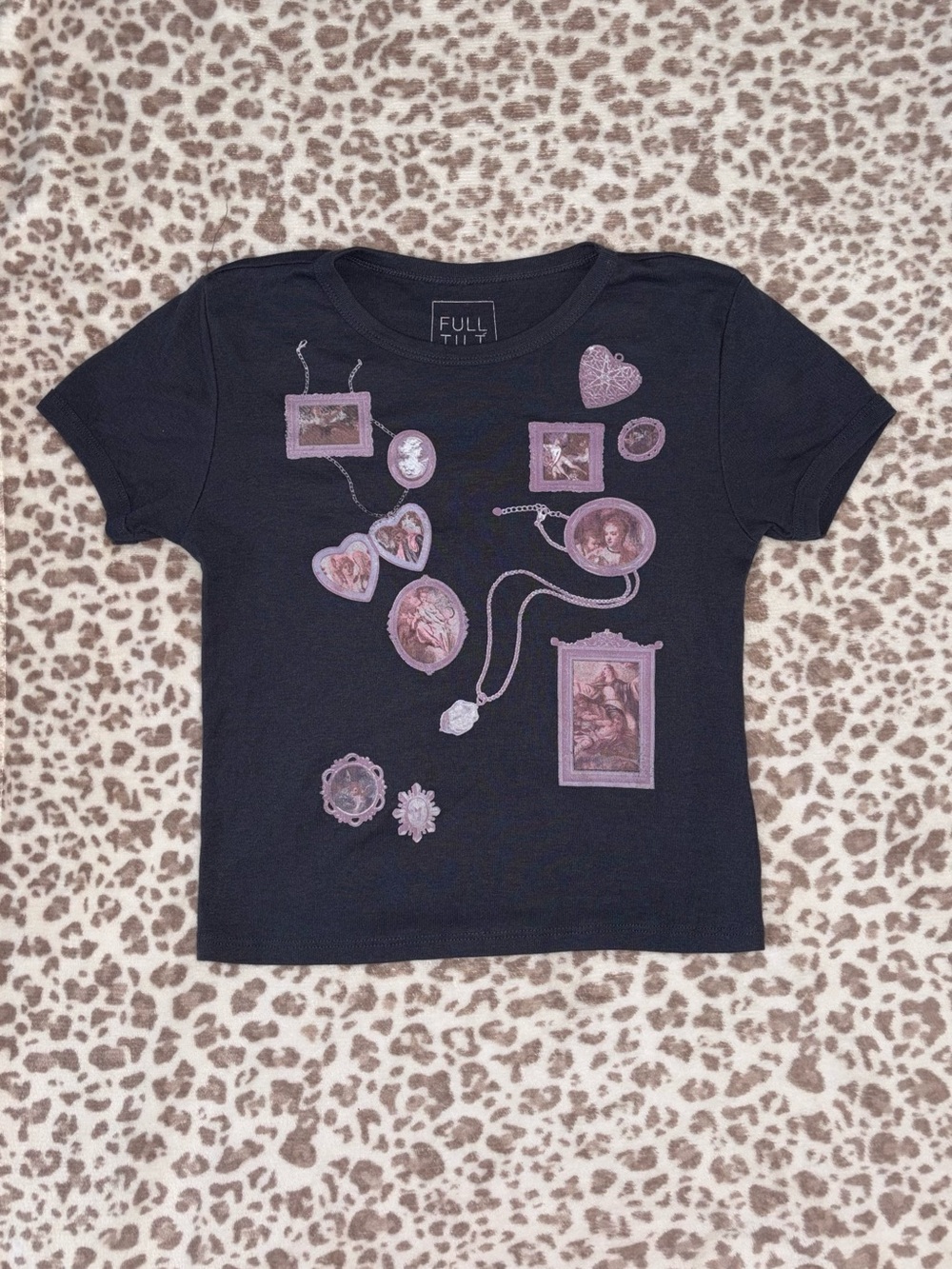 Full Tilt Black Short-Sleeve Tee with Pink Cameo Graphics